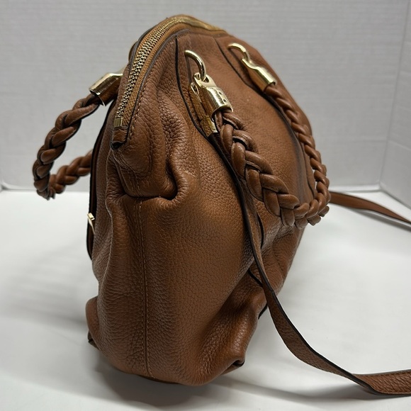 Michael Kors Naomi Bowling Purse Bag Leather Braided Handle Satchel Cognac Brown - Picture 4 of 10